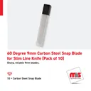 60 Degree 9mm Carbon Steel Snap Blade for Slim Line Knife (Pack of 10)