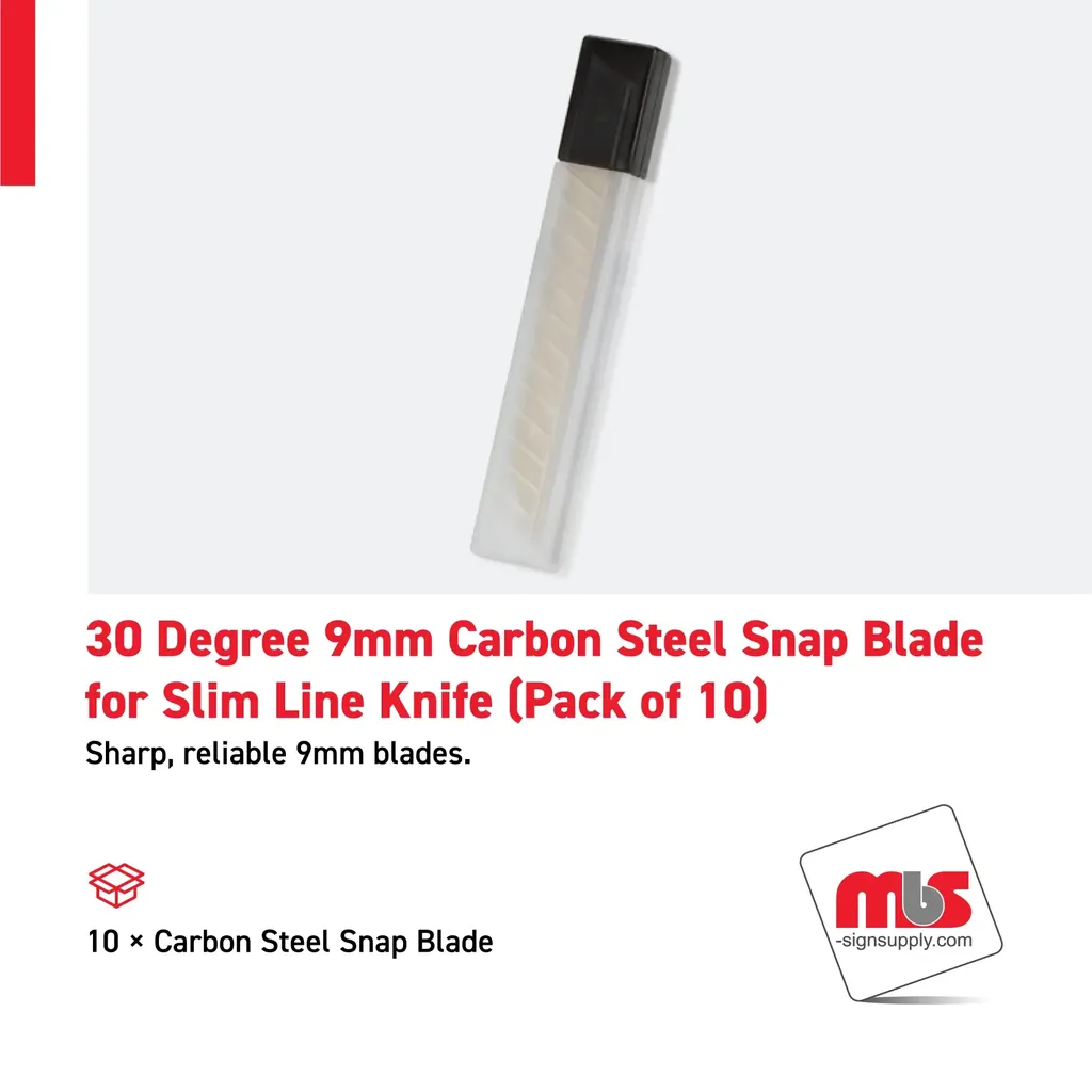 30 Degree 9mm Carbon Steel Snap Blade for Slim Line Knife (Pack of 10)