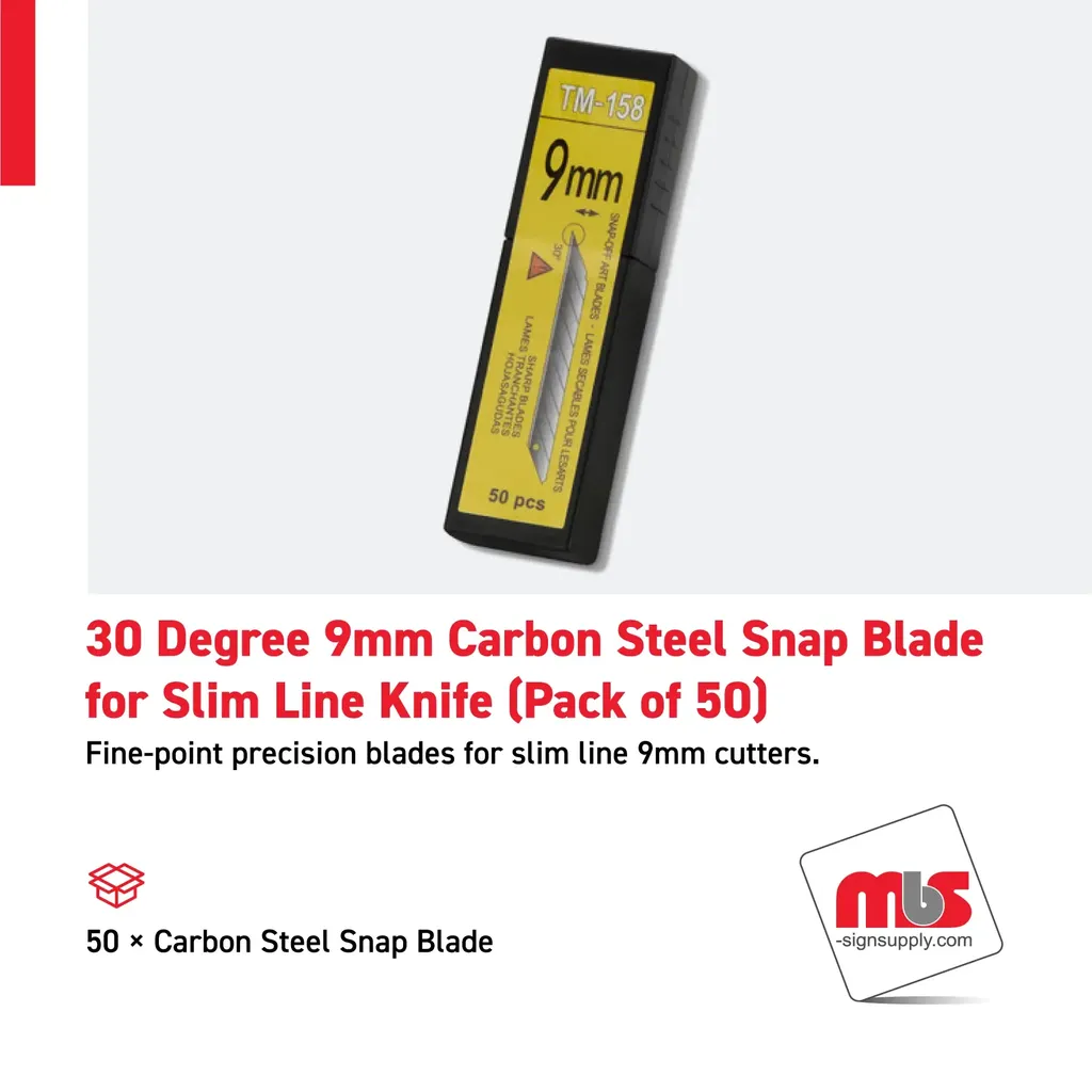 30 Degree 9mm Carbon Steel Snap Blade for Slim Line Knife (Pack of 50)