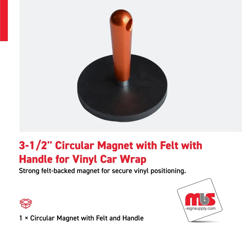 3-1/2'' Circular Magnet with Felt with Handle for Vinyl Car Wrap