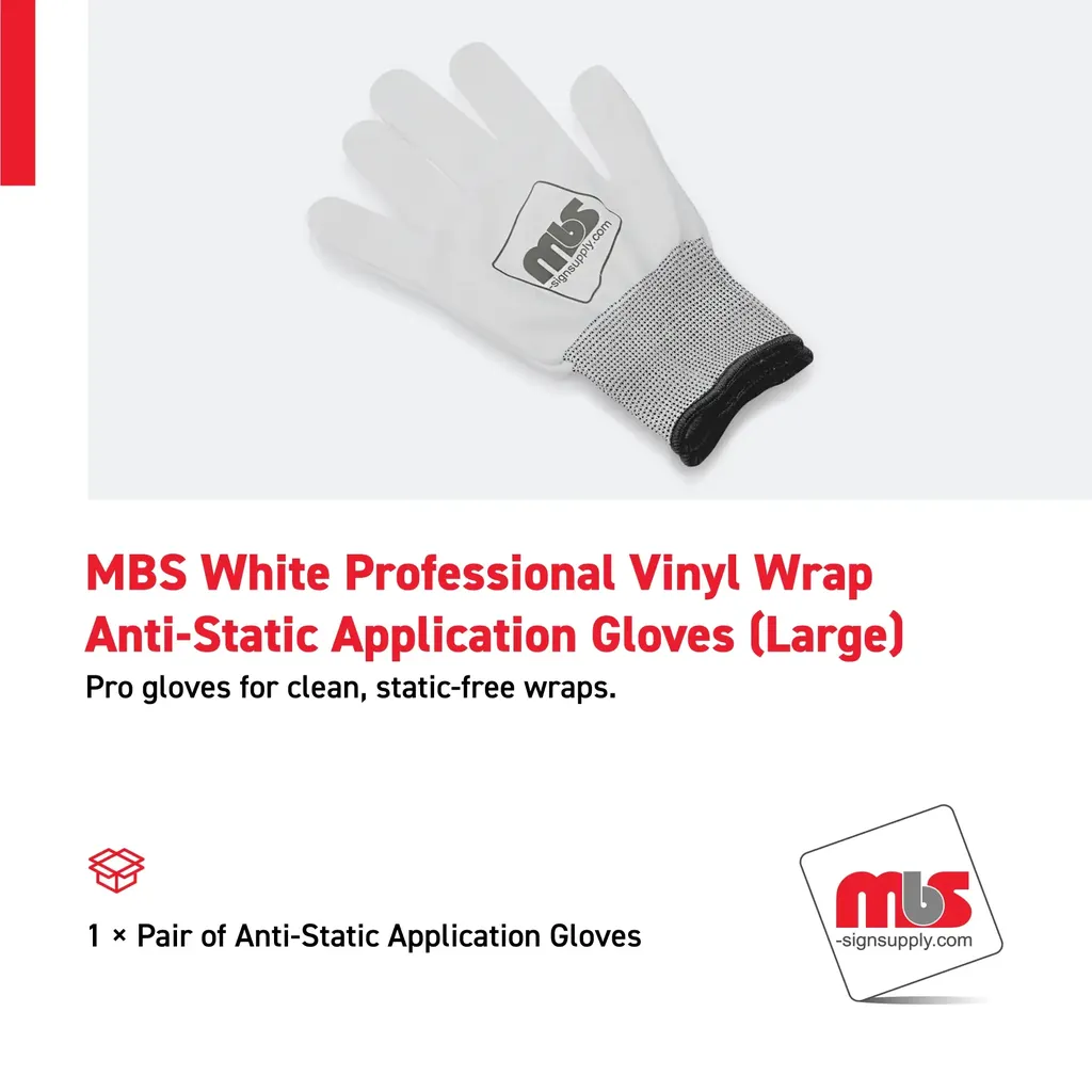MBS White Professional Vinyl Wrap Anti-Static Application Gloves (Large)