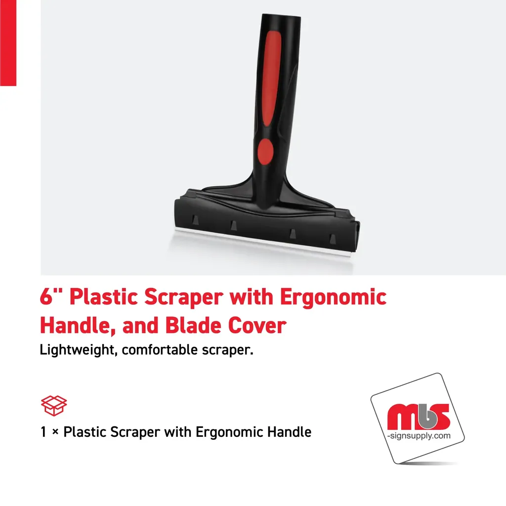6'' Plastic Scraper with Ergonomic Handle, and Blade Cover