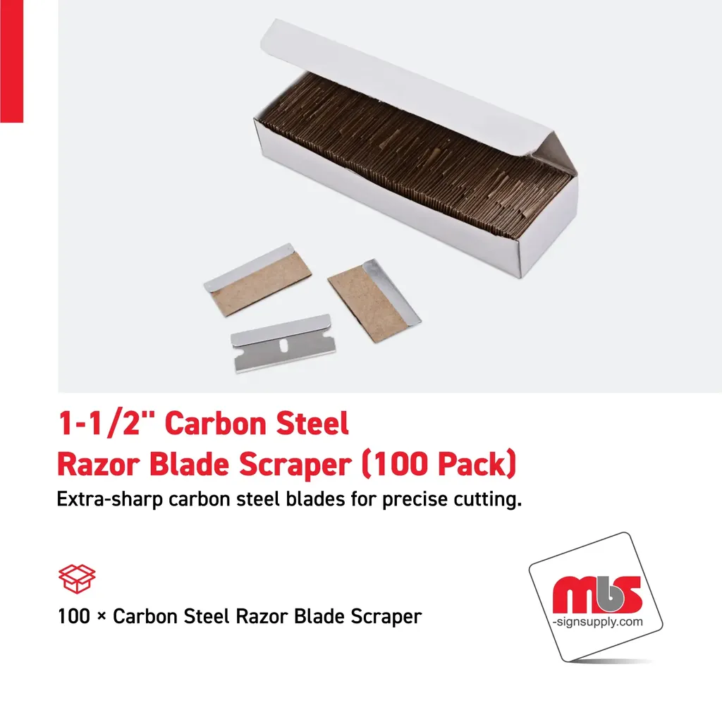 1-1/2'' Carbon Steel Razor Blade Scraper (100 Pack)
