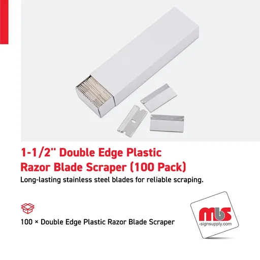 [SP-0203] 1-1/2" Double Edge Plastic Razor Blade Scraper (100 Pack)