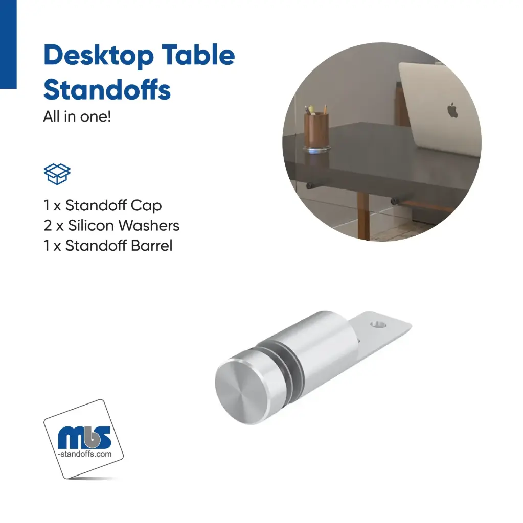 5/8'' Diameter Desktop Bottom Table Standoffs - Flat Head (Stainless Steel 201 Satin Brushed Finish) [Required Material Hole Size: 1/4'']