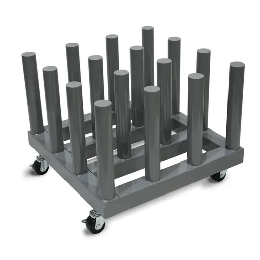 [EZM16-3] Rolling Floor Rack for Vinyl Roll Storage - Super Heavy Duty - 16 Spindles - 3" Core