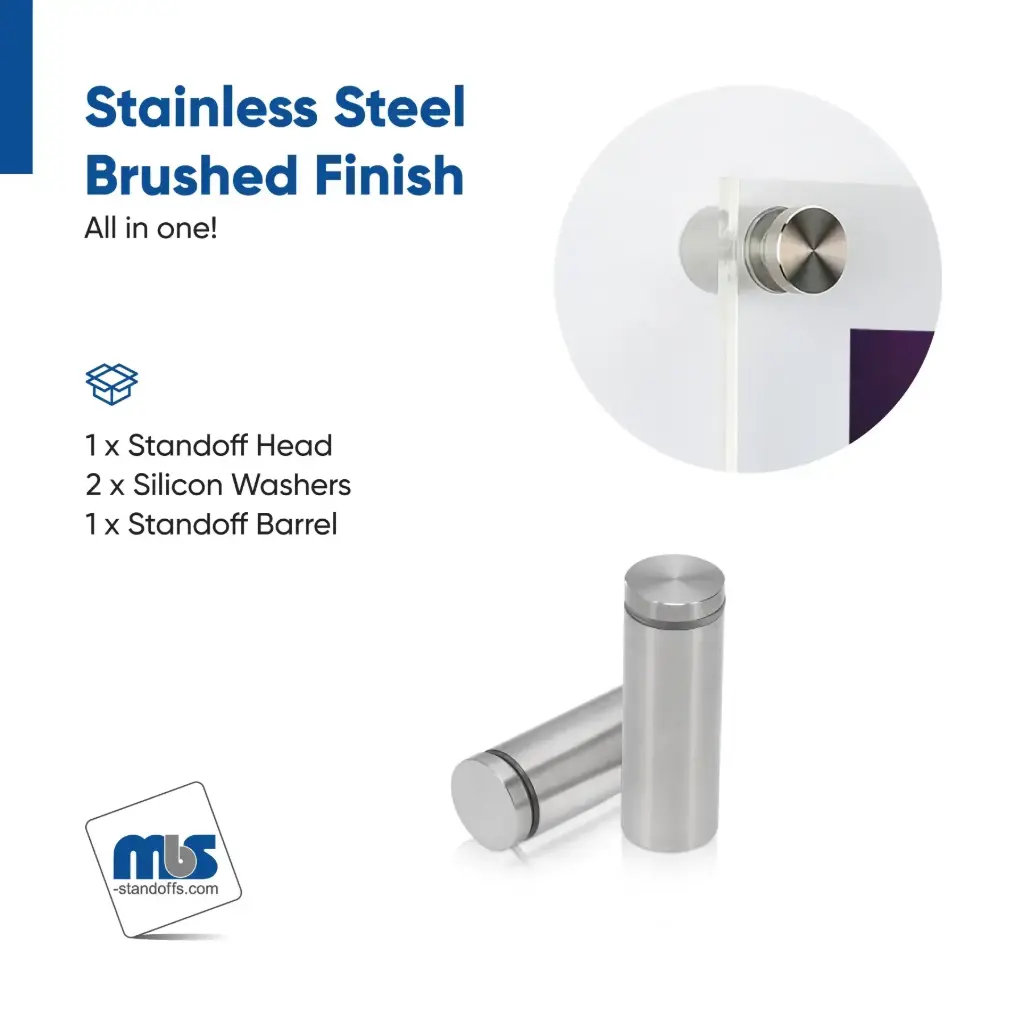 1'' Diameter X 2-1/2'' Barrel Length, Stainless Steel Satin Brushed Finish. Easy Fasten Standoff (For Inside Use Only) [Required Material Hole Size: 7/16'']