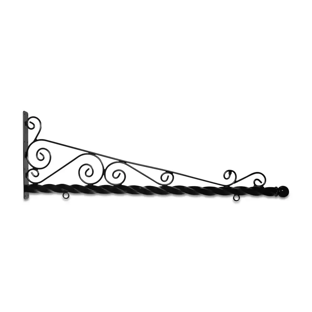 72" Black Horizontal Super Deluxe Quin Spiral Steel Bracket with Ball Finial