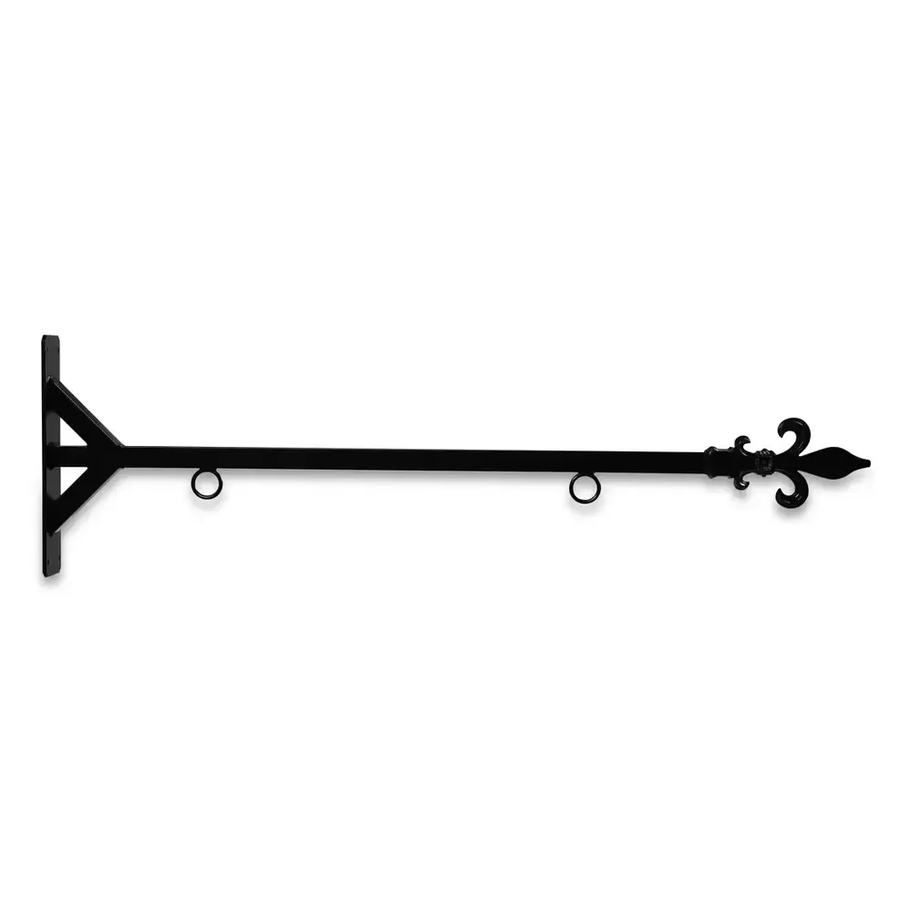 36'' Black Horizontal Straight Shaft Steel Bracket with Fleur De Lis Finial