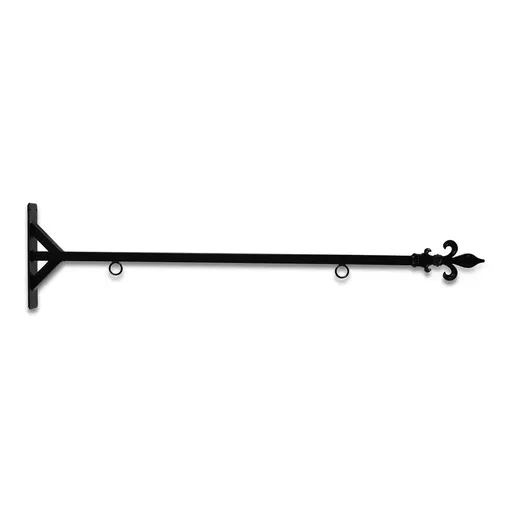 [SBSS-48SBF] 48'' Black Horizontal Straight Shaft Steel Bracket with Fleur De Lis Finial