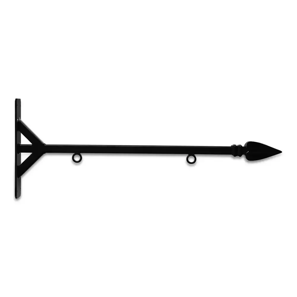 24" Black Horizontal Straight Shaft Steel Bracket with Spear Point Finial