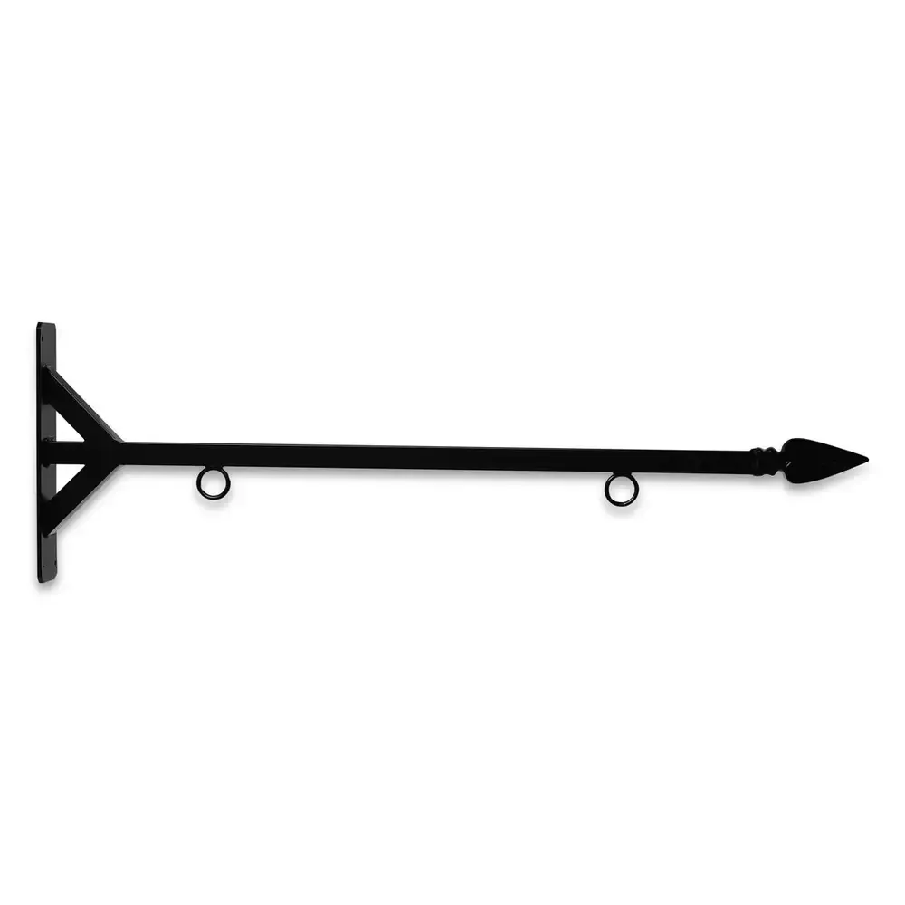 36" Black Horizontal Straight Shaft Steel Bracket with Spear Point Finial