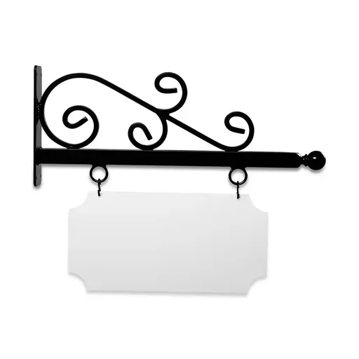 [SBW24-ABB-KIT20-10-SH] 24'' Wide Wispy Style Bracket in  Black Powder Coated Aluminum with 10'' Tall X 20'' Wide X .063'' Thick White Aluminum Sign Blank and 2 Black Powder Coated S-Hooks