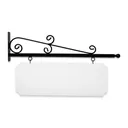 48" Wide Wispy Style Bracket in  Black Powder Coated Aluminum with 16" Tall X 44" Wide X .080" Thick White Aluminum Sign Blank and 2 Black Powder Coated S-Hooks