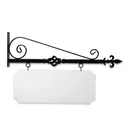 36" Wide Bourbon Street Style Bracket in  Black Powder Coated Aluminum with 14" Tall X 34" Wide X .080" Thick White Aluminum Sign Blank and 2 Black Powder Coated S-Hooks