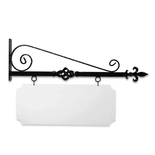 [SBBB36-ABS-KIT34-14-SH] 36'' Wide Bourbon Street Style Bracket in  Black Powder Coated Aluminum with 14'' Tall X 34'' Wide X .080'' Thick White Aluminum Sign Blank and 2 Black Powder Coated S-Hooks