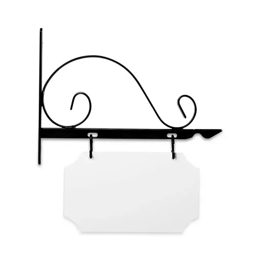[SBV12-SB-KIT10-06-SH] 12'' Wide Value Scroll Bracket in  Black Powder Coated Steel with 6'' Tall X 10'' Wide X .063'' Thick White Aluminum Sign Blank and 2 Black Powder Coated S-Hooks