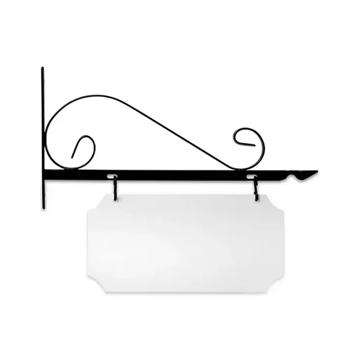 [SBV18-SB-KIT14-07-SH] 18'' Wide Value Scroll Bracket in  Black Powder Coated Steel with 7'' Tall X 14'' Wide X .063'' Thick White Aluminum Sign Blank and 2 Black Powder Coated S-Hooks