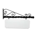 48" Wide Super Deluxe Bracket in  Black Powder Coated Steel with 16" Tall X 44" Wide X .080" Thick White Aluminum Sign Blank and 2 Black Powder Coated S-Hooks