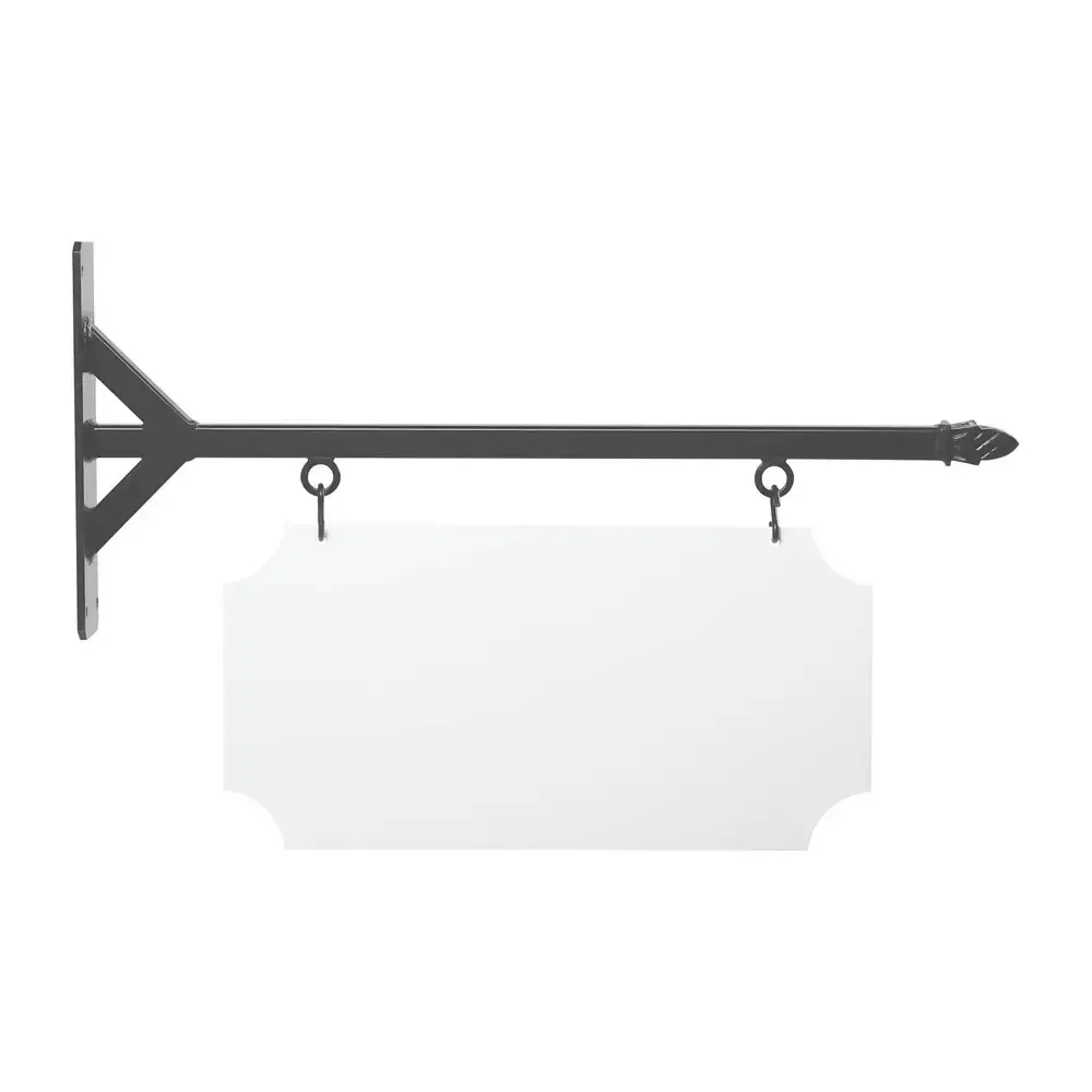 24'' Wide Straight Shaft Bracket in  Gray Powder Coated Steel with 10'' Tall X 20'' Wide X .063'' Thick White Aluminum Sign Blank and 2 Black Powder Coated S-Hooks (Pineapple Finial)