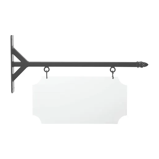 [SBSS-24SGB-KIT20-10-SH] 24'' Wide Straight Shaft Bracket in  Gray Powder Coated Steel with 10'' Tall X 20'' Wide X .063'' Thick White Aluminum Sign Blank and 2 Black Powder Coated S-Hooks (Pineapple Finial)