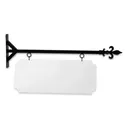 36'' Wide Straight Shaft Bracket in  Black Powder Coated Steel with 14'' Tall X 34'' Wide X .080'' Thick White Aluminum Sign Blank and 2 Black Powder Coated S-Hooks (Fleur De Lis Finial)