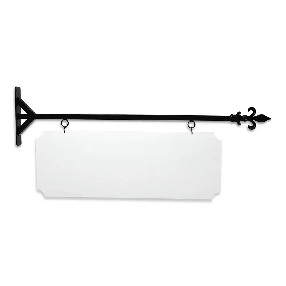 48" Wide Straight Shaft Bracket in  Black Powder Coated Steel with 16" Tall X 44" Wide X .080" Thick White Aluminum Sign Blank and 2 Black Powder Coated S-Hooks