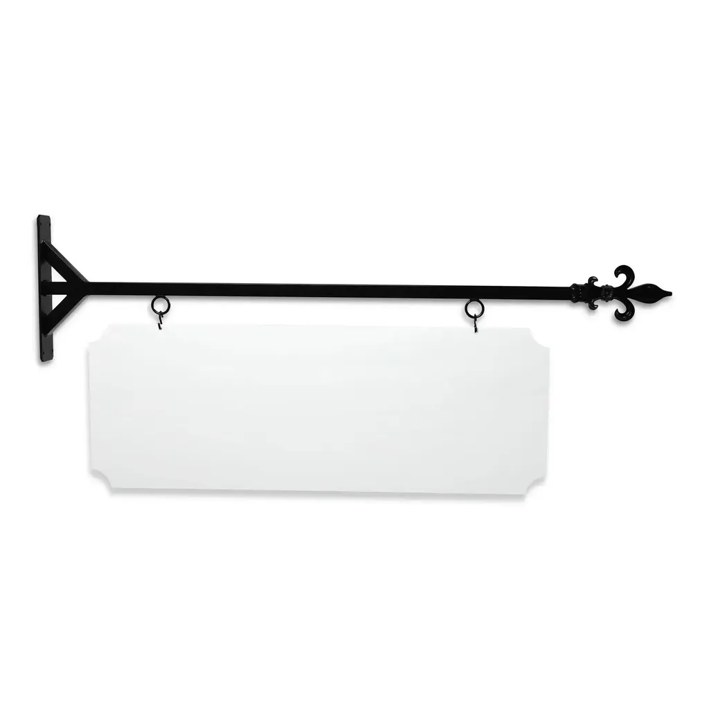 48'' Wide Straight Shaft Bracket in  Black Powder Coated Steel with 16'' Tall X 44'' Wide X .080'' Thick White Aluminum Sign Blank and 2 Black Powder Coated S-Hooks