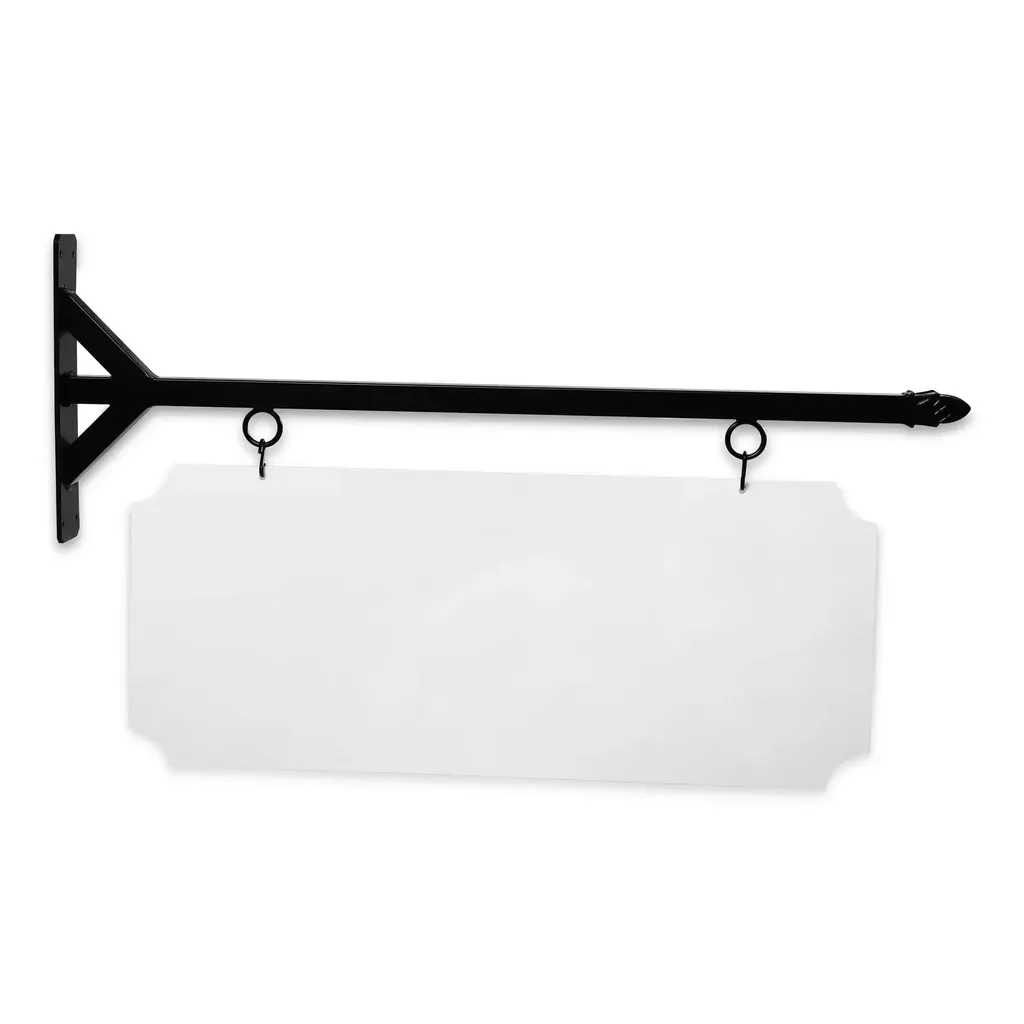 36" Wide Straight Shaft Bracket in  Black Powder Coated Steel with 14" Tall X 34" Wide X .080" Thick White Aluminum Sign Blank and 2 Black Powder Coated S-Hooks (Pineapple)