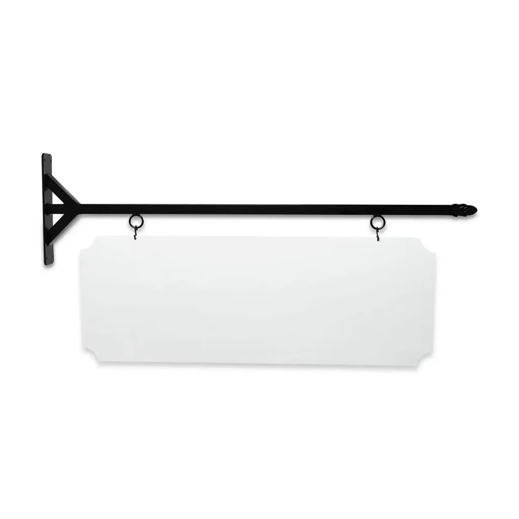 48'' Wide Straight Shaft Bracket in  Black Powder Coated Steel with 16'' Tall X 44'' Wide X .080'' Thick White Aluminum Sign Blank and 2 Black Powder Coated S-Hooks
