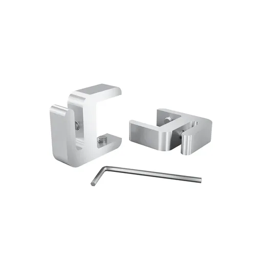 [CLP118A] "Set of 2,  Clamp, Aluminum Clear Anodized Finish, to Accommodate 1" to 1-1/8" Counters. Hold up to 1/4" material thickness M6 Set screw need 3mm Allen Wrench"