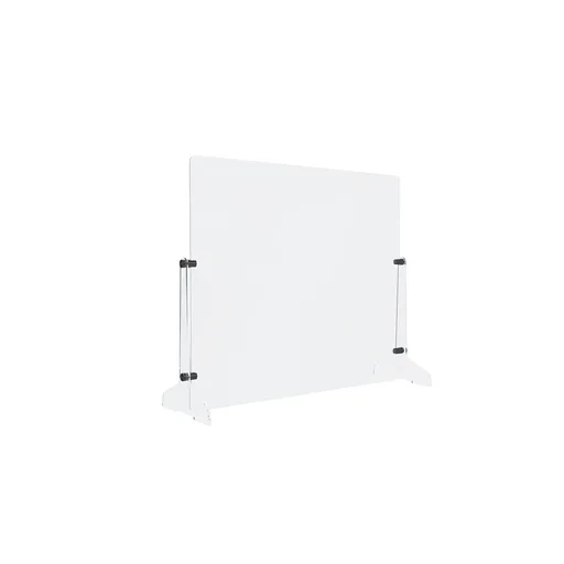 [ASG20X23-FTB] Clear Acrylic Sneeze Guard 23-1/2'' Wide x 20'' Tall, with (2) 7'' Wide x 12-5/16'' Deep Feet on the Side, and (4) Aluminum Black Anodized Forks / Standoffs.