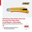 Olfa Heavy Duty Plastic Auto-Lock Anti Slip Grip Utility Knife w/ 60 Degree x 18mm Blade