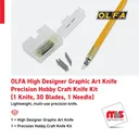Olfa High Designer Graphic Art Knife - Precision Hobby Craft Knife Kit (1 Knife, 30 Blades, 1 Needle)