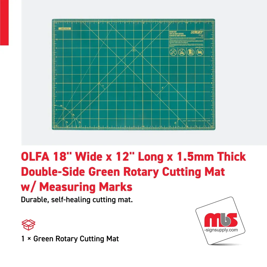 Olfa 18" Wide x 12" Long x 1.5mm Thick Double-Side Green Rotary Cutting Mat w/ Measuring Marks