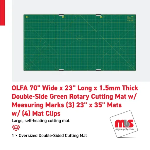 [CT-0906] Olfa 70" Wide x 35" Long x 1.5mm Thick Double-Side Green Rotary Cutting Mat w/ Measuring Marks (3) 23" x 35" Mats w/ (4) Mat Clips
