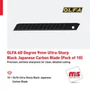 Olfa 60 Degree 9mm Ultra-Shap Black Japanese Carbon Blade (Pack of 10)