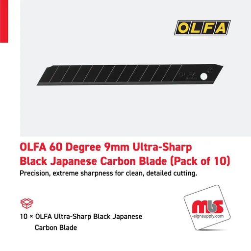 [CT-0507] Olfa 60 Degree 9mm Ultra-Shap Black Japanese Carbon Blade (Pack of 10)