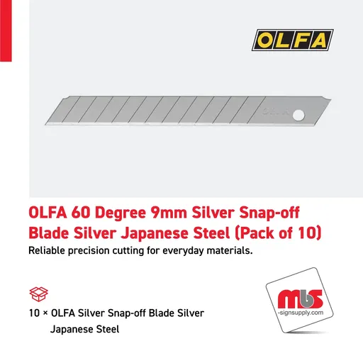 [CT-0509] Olfa 60 Degree 9mm Silver Snap-off Blade Silver Japanese Steel (Pack of 10)