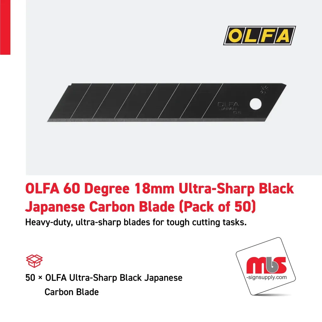 Olfa 60 Degree 18mm Ultra-Shap Black Japanese Carbon Blade (Pack of 50)