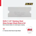 Olfa 1-1/2'' Stainless Steel Glass Scraper Blade (Pack of 6)