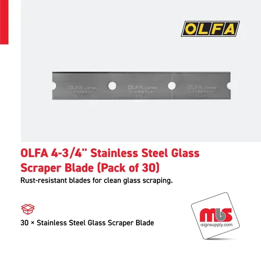 [SP-0206] Olfa 4-3/4" Stainless Steel Glass Scraper Blade (Pack of 30)
