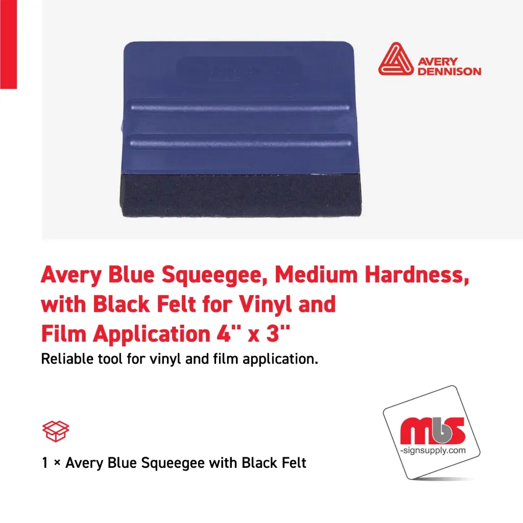 Avery 4'' x 3'' Blue Squeegee, Medium Hardness, with Black Felt for Vinyl and Film Application