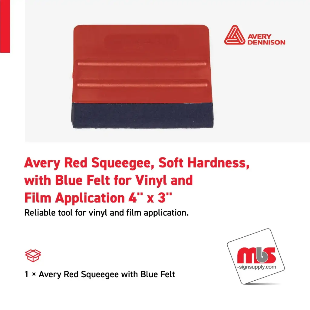 Avery 4" x 3" Red Squeegee, Soft Hardness, with Blue Felt for Vinyl and Film Application