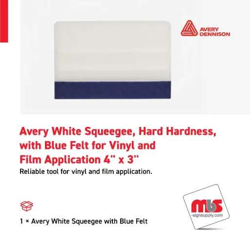[SQ-0311] Avery 4'' x 3'' White Squeegee, Hard Hardness, with Blue Felt for Vinyl and Film Application