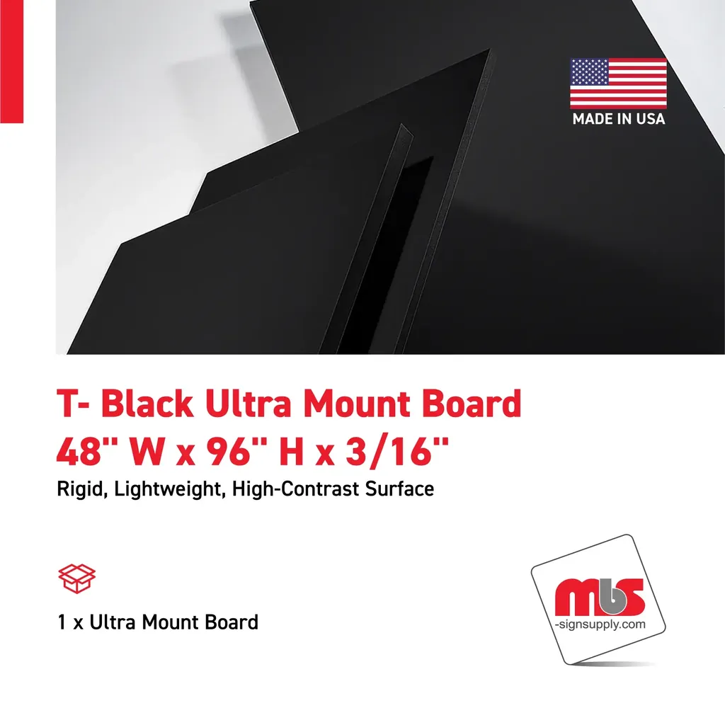 48" W x 96" H x 3/16" T- Black Ultra Mount Board