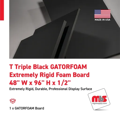 [FC9340-4896B] 48" W x 96" H x 1/2" T Triple Black GATORFOAM Extremely Rigid Foam Board