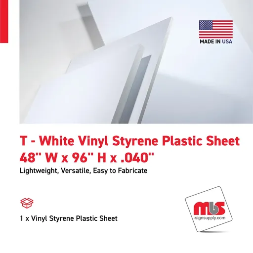 [FC9520-4896W] 48" W x 96" H x .040 T - White Vinyl Styrene Plastic Sheet