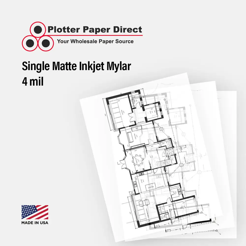 24" W x 36" H Cut Sheets - Single Matte Inkjet Mylar (25 Sheets)