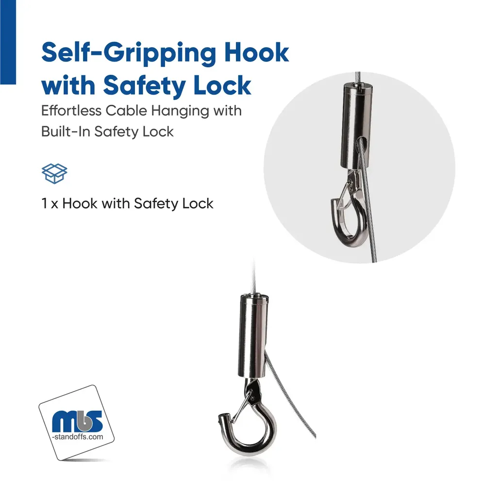 Self-Gripping Hook with Safety Lock (For Cable Diameter 1/16'' (0.06'')